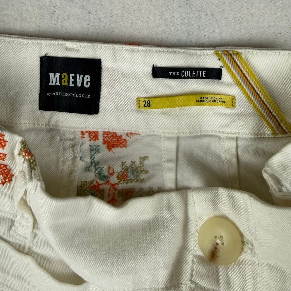 Maeve Anthropologie Colette Floral Embroidered White Jeans 28 - Picture 2 of 10